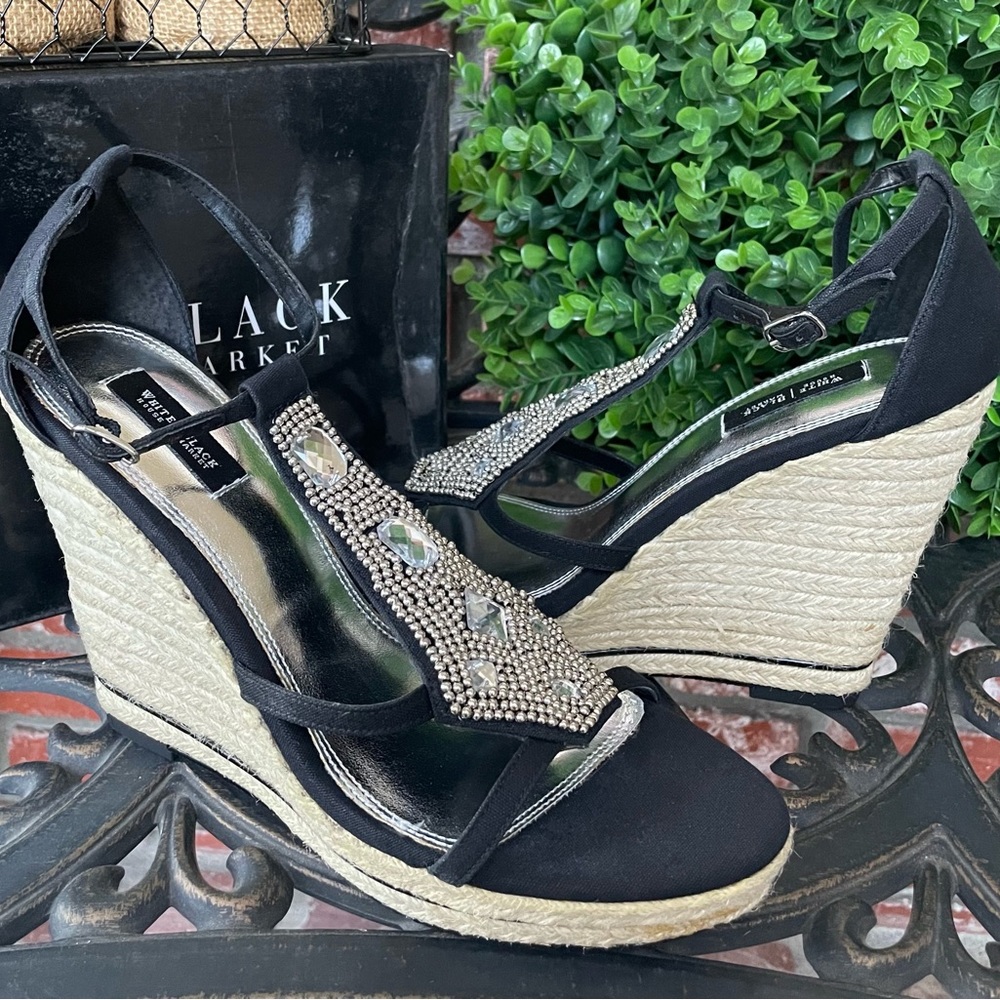 White House Black Market “Lola” Jeweled High Wedge